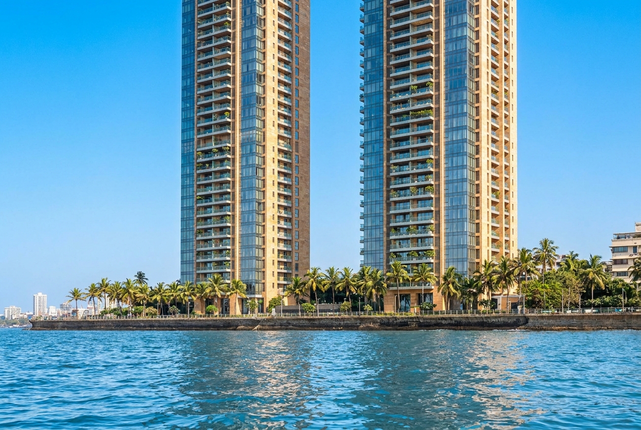 Rustomjee Crown's twin towers above Prabhadevi, Mumbai.